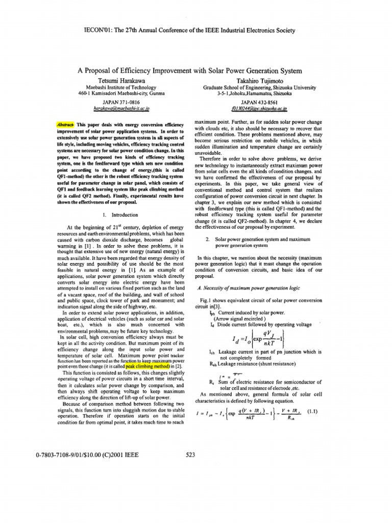 A Proposal of Efficiency Improvement With Solar Power Generation System ...