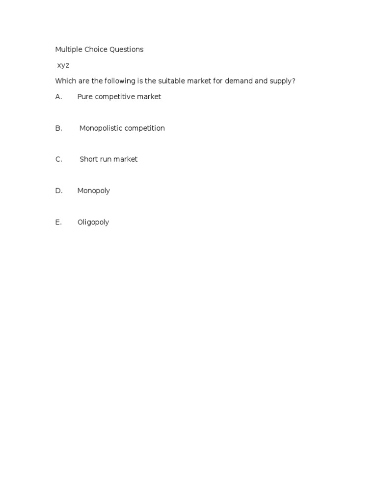 Market Types for Demand and Supply | PDF | Finance & Money Management