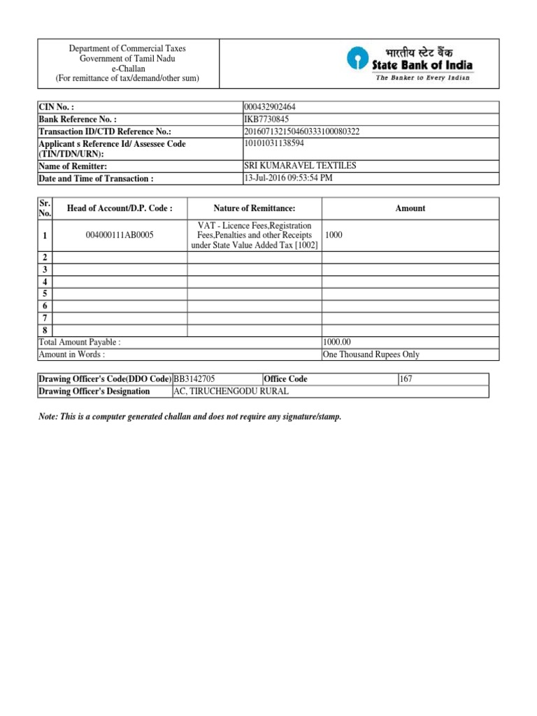 Bank Challan