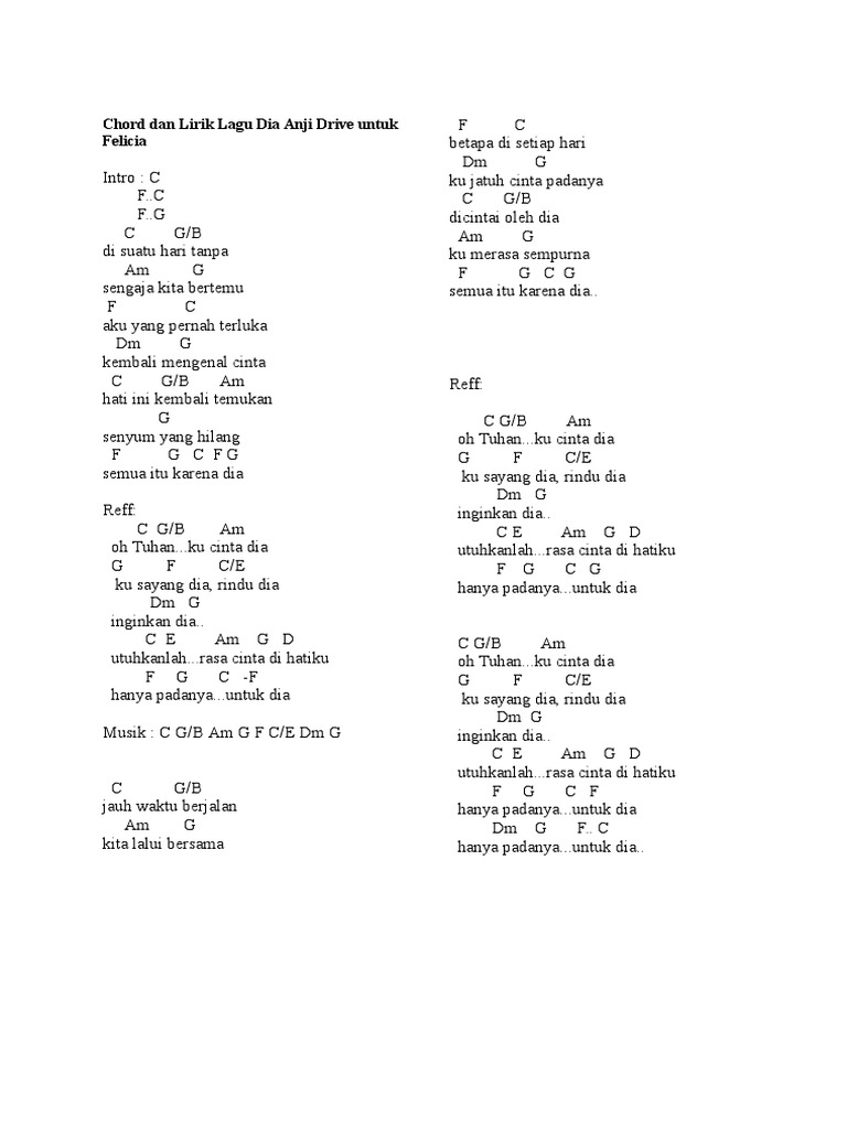 Chord Dan Lirik Lagu Dia Anji Drive Untuk Felicia Pdf