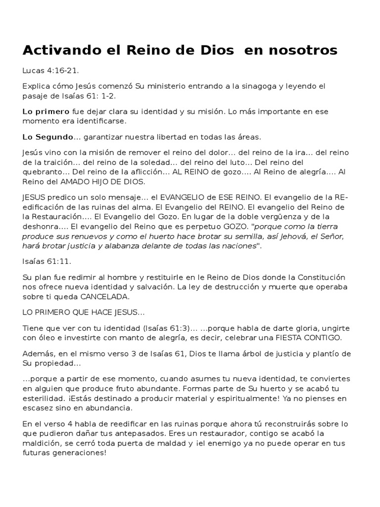 Activando el Reino de Dios en Ti | PDF | Reinado y reino de dios ...