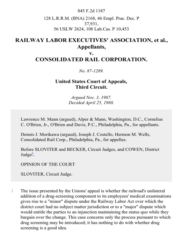 Railway Labor Executives' Association v. Consolidated Rail Corporation