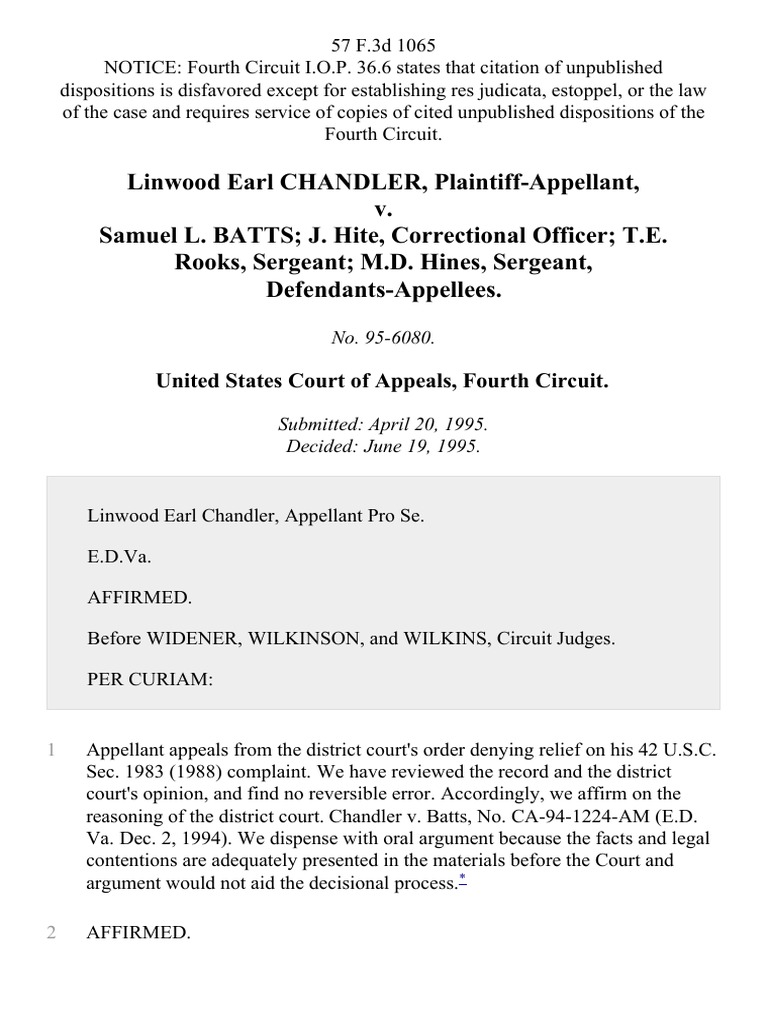 Linwood Earl Chandler v. Samuel L. Batts J. Hite, Correctional Officer ...