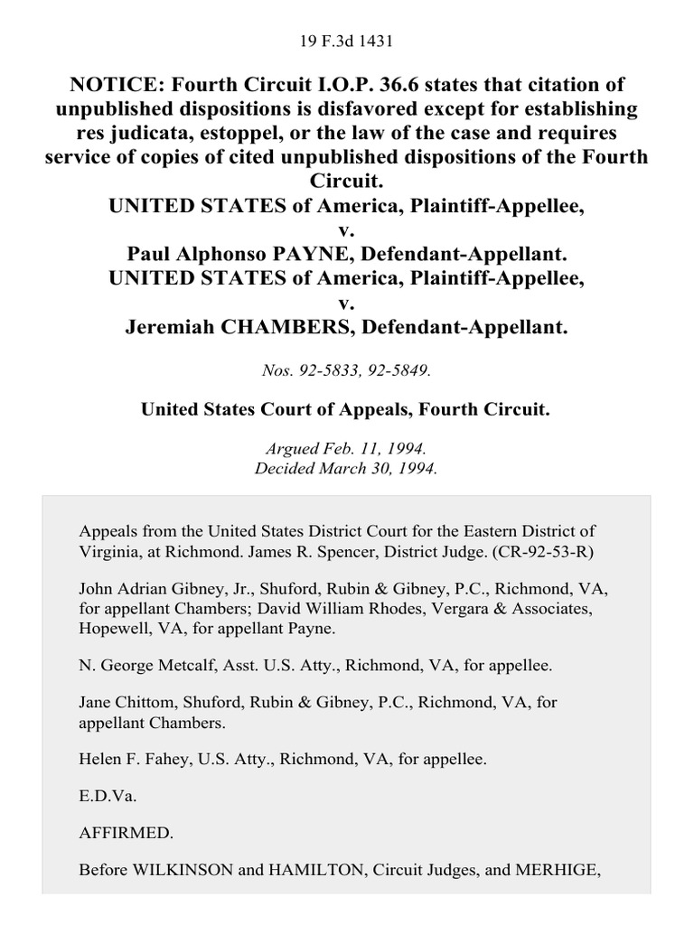 United States v. Paul Alphonso Payne, United States of America v