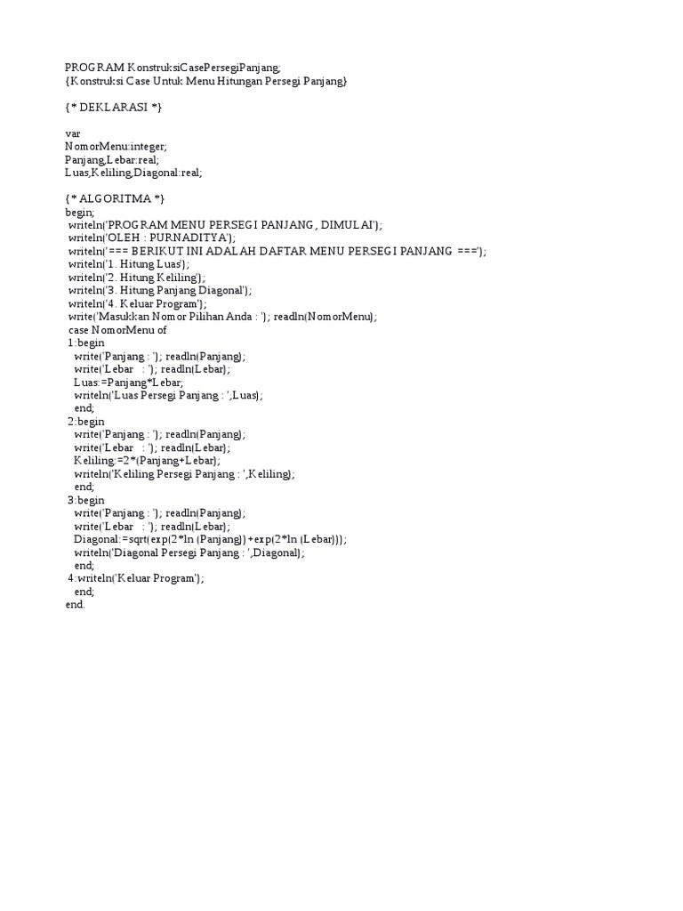 Coding Pascal Konstruksi Case Pdf
