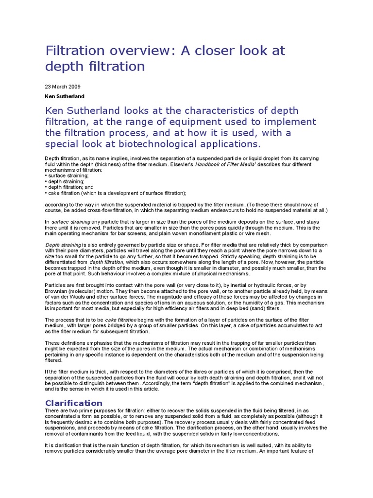 Filtration Overview Filtration Chemical Engineering