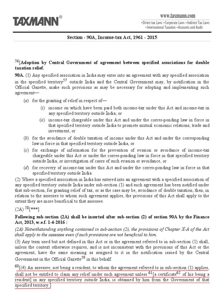 section 90a of the income tax act 1961 india