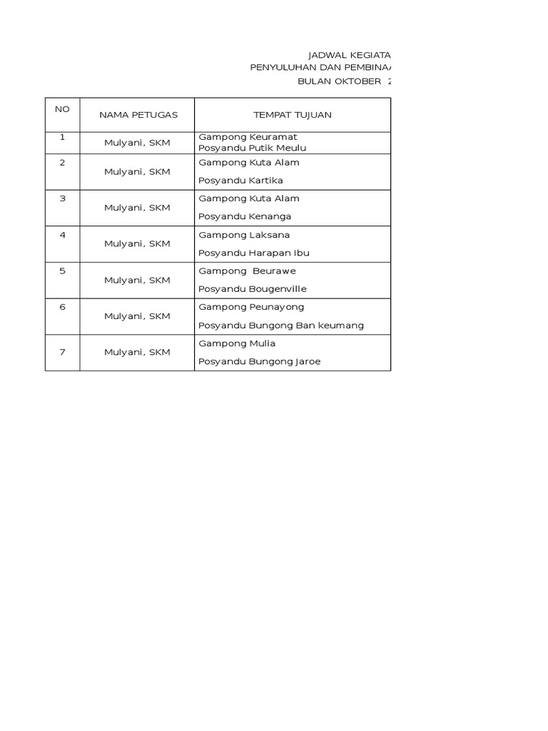 Contoh Format Jadwal Kegiatan