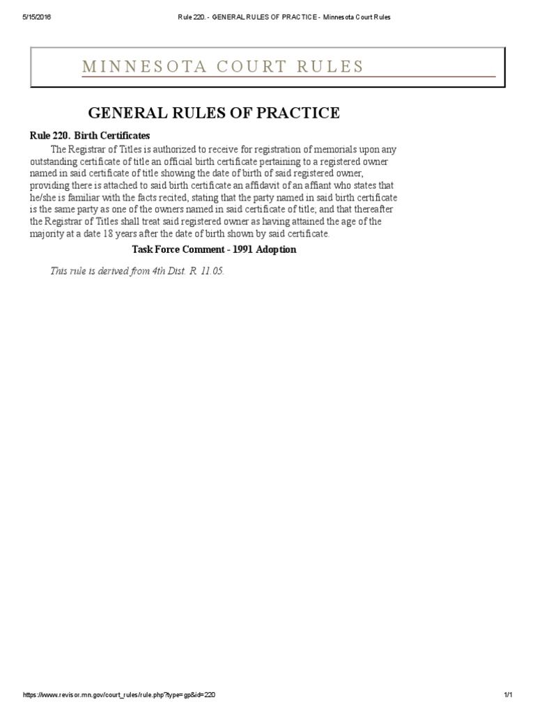 Minnesota Court Rules General Rules of Practice PDF Birth