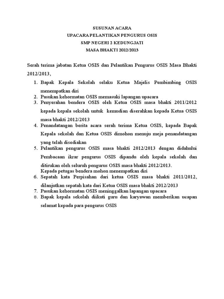 Teks Pembawa Acara Serah Terima Jabatan Osis Kumpulan Referensi Teks Pidato