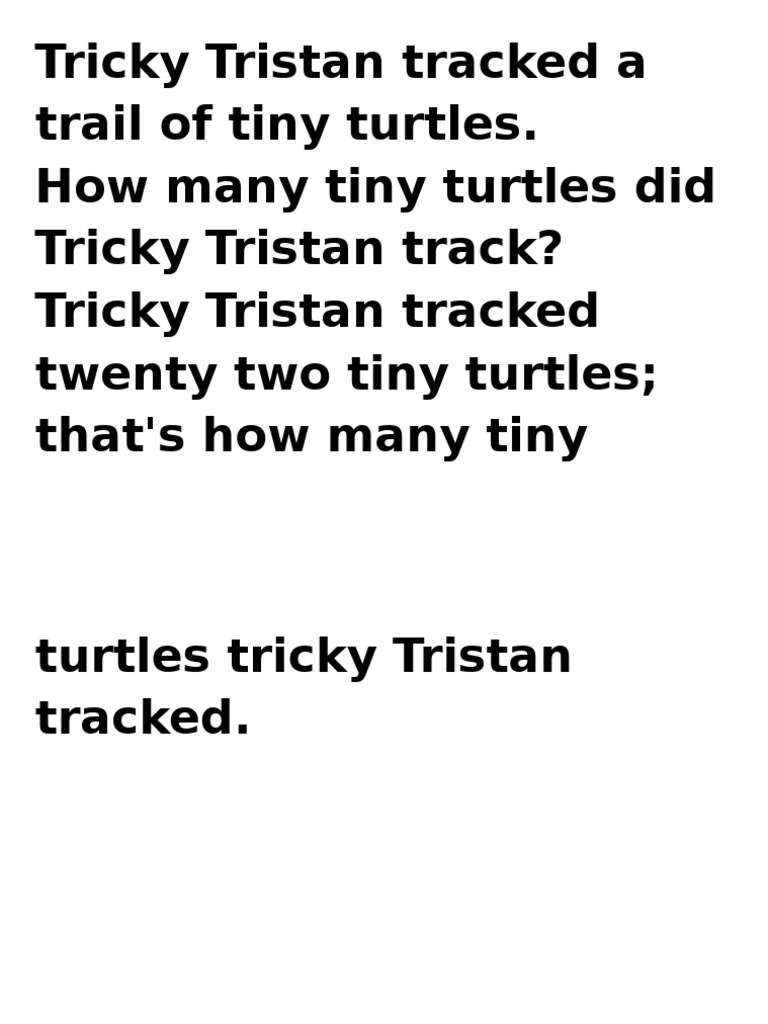 Tricky Tristan's Turtle Count | PDF
