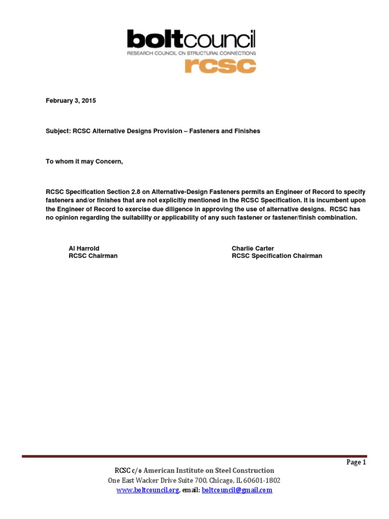 RCSC Fasteners Specification Guidelines | PDF