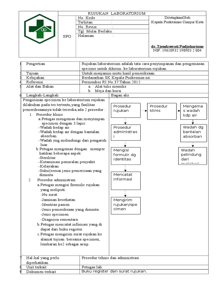 SOP Rujukan Laboratorium Puskesmas | PDF