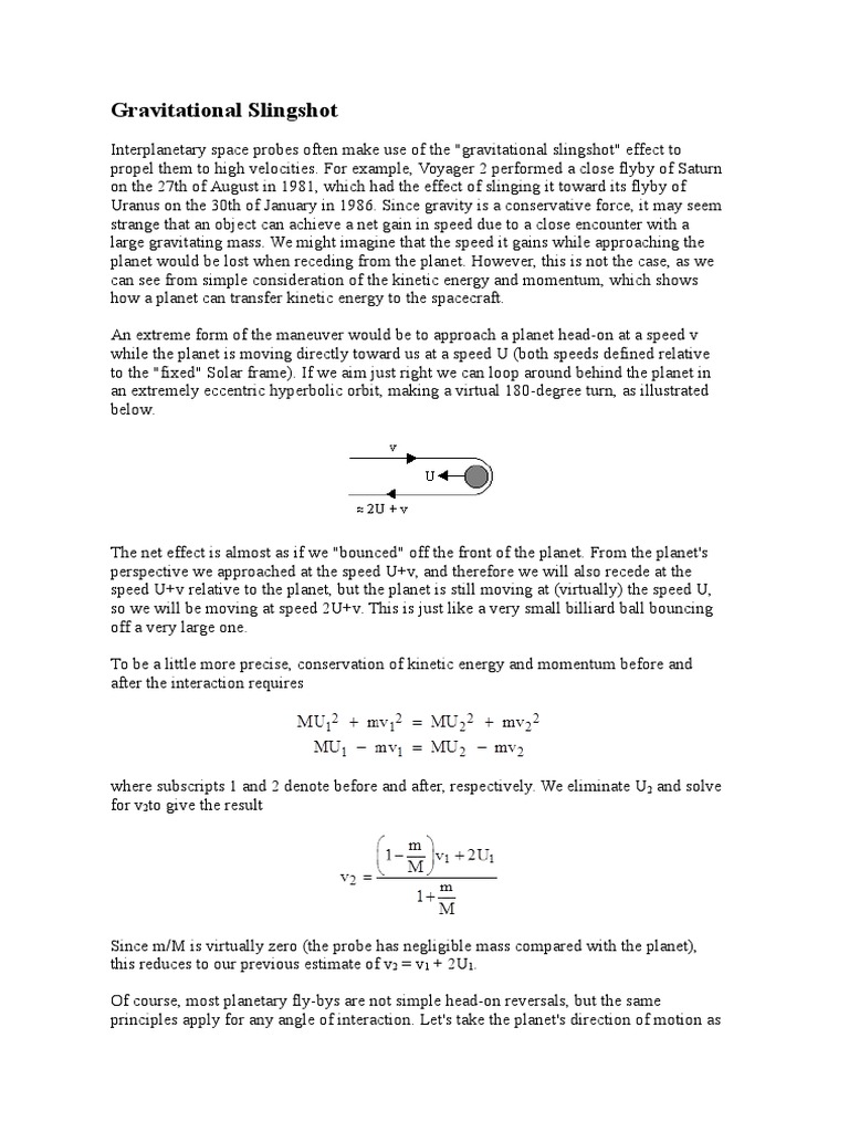 Gravitational Slingshot PDF Gravity Assist Classical Mechanics