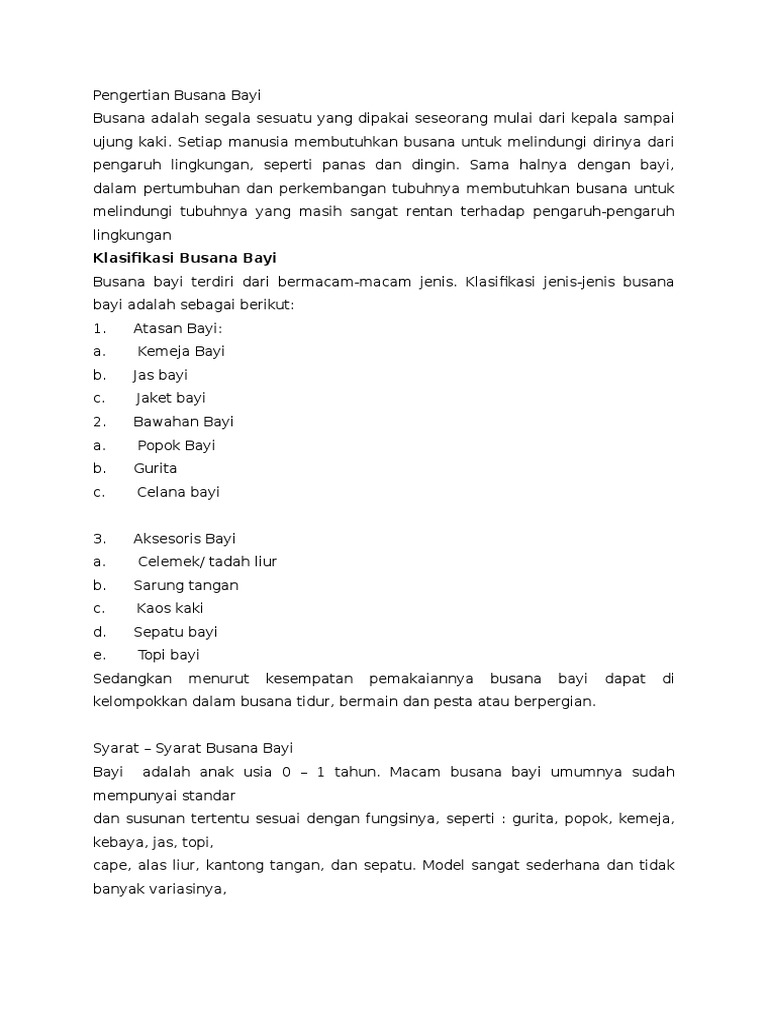 Pengertian Busana Bayi