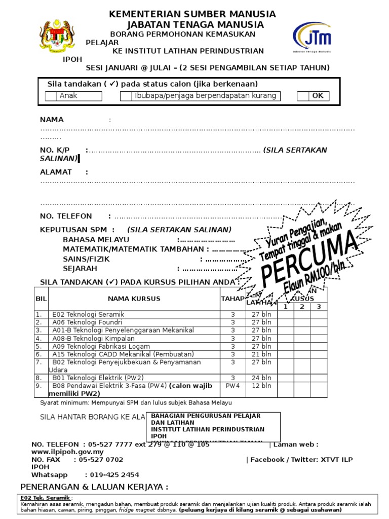 Borang Permohonan Kemasukan Ke Ilp Ipoh Pdf