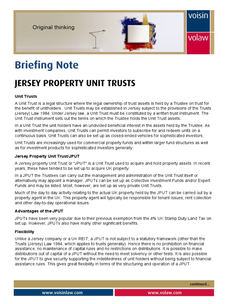 Jersey Property Unit Trusts Jan 08 PDF Trust Law Trustee