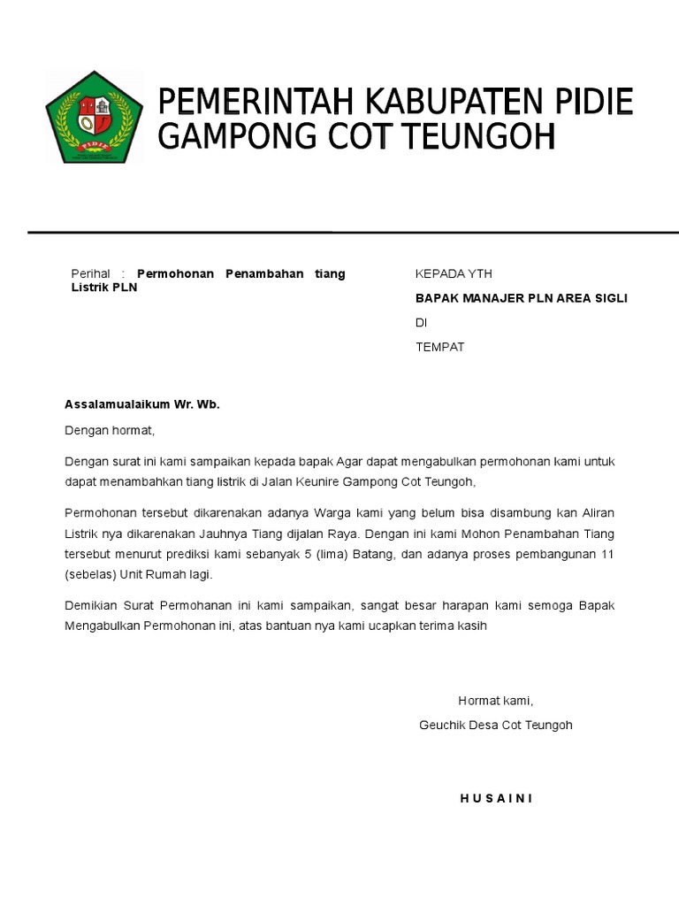Permohonan Penambahan Tiang Listrik