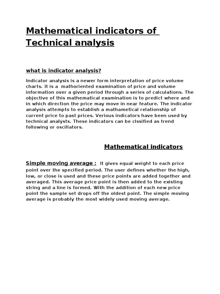 Mathematical Indicators In Technical Analysis