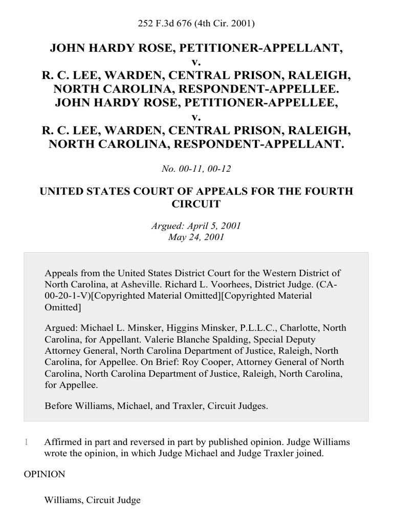 Rose v. Lee, 252 F.3d 676, 4th Cir. (2001) PDF Strickland V. Washington Ex Post Facto Law