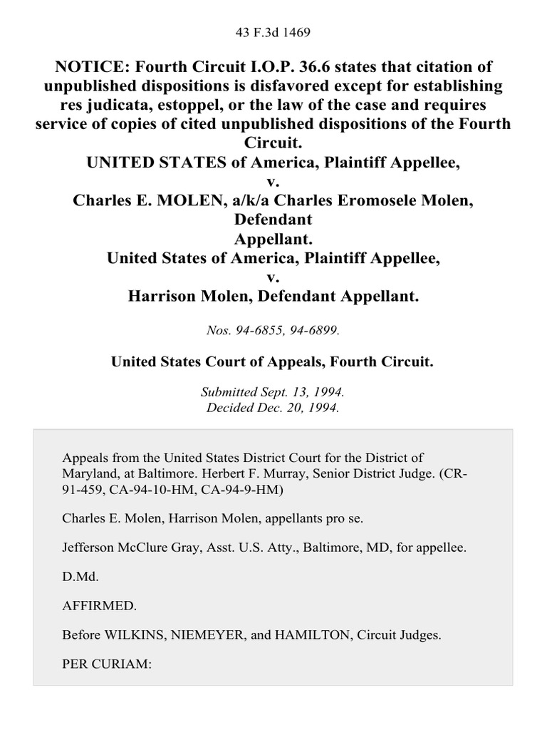 United States v. Charles E. Molen, A/K/A Charles Eromosele Molen ...