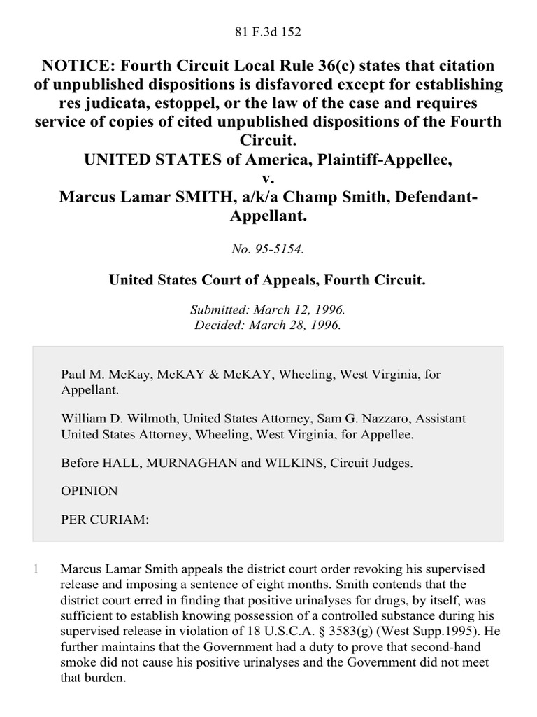 United States v. Marcus Lamar Smith, A/K/A Champ Smith, 81 F.3d 152
