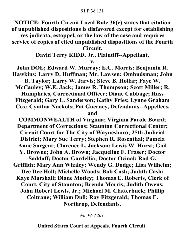 David Terry Kidd, Jr. v. John Doe Edward W. Murray E.C. Morris Benjamin