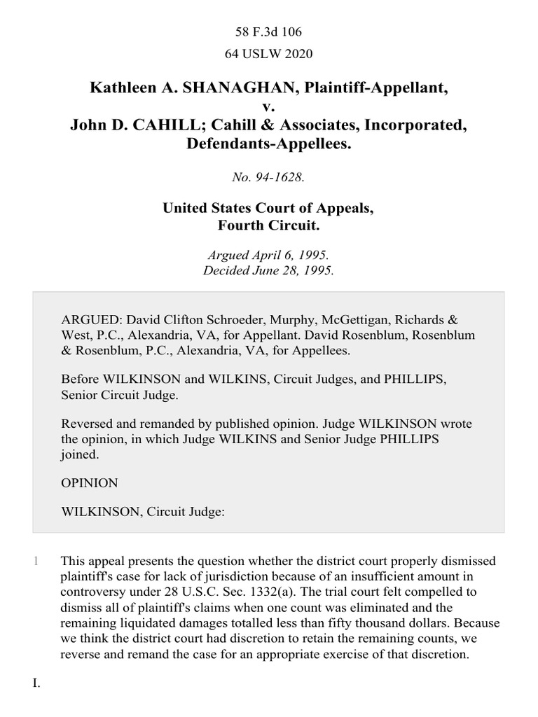 Kathleen A. Shanaghan v. John D. Cahill Cahill & Associates