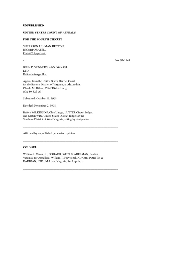 Shearson Lehman v. Venners, 4th Cir. (1998) Download Free PDF