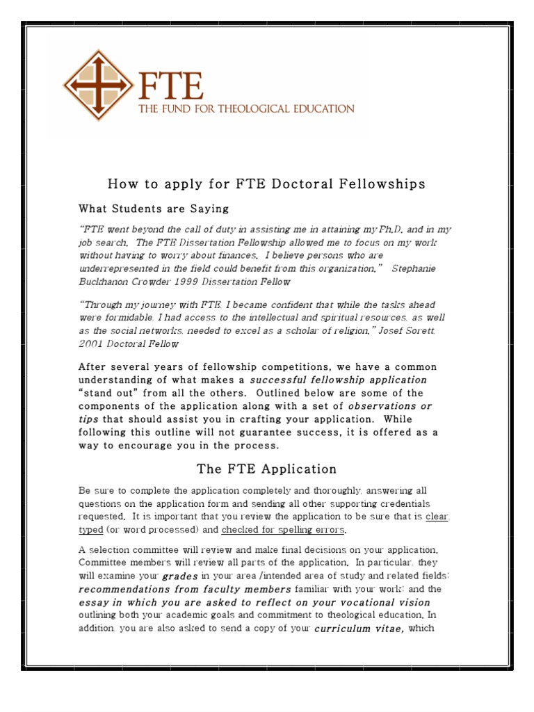 FTE Doctoral Fellowship Application Guide | PDF | Graduate School | Thesis