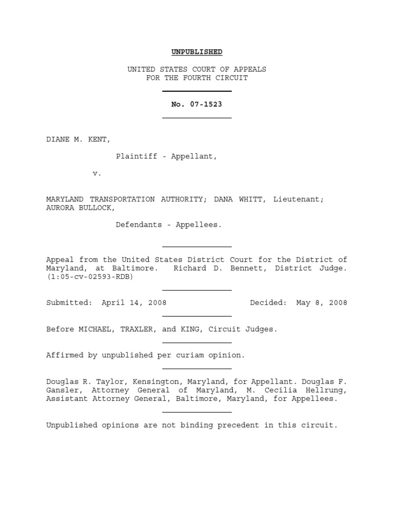 Kent v maryland transportation authority 4th cir 2008 pdf