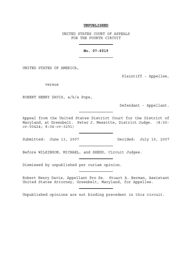 United States v. Davis, 4th Cir. (2007) PDF