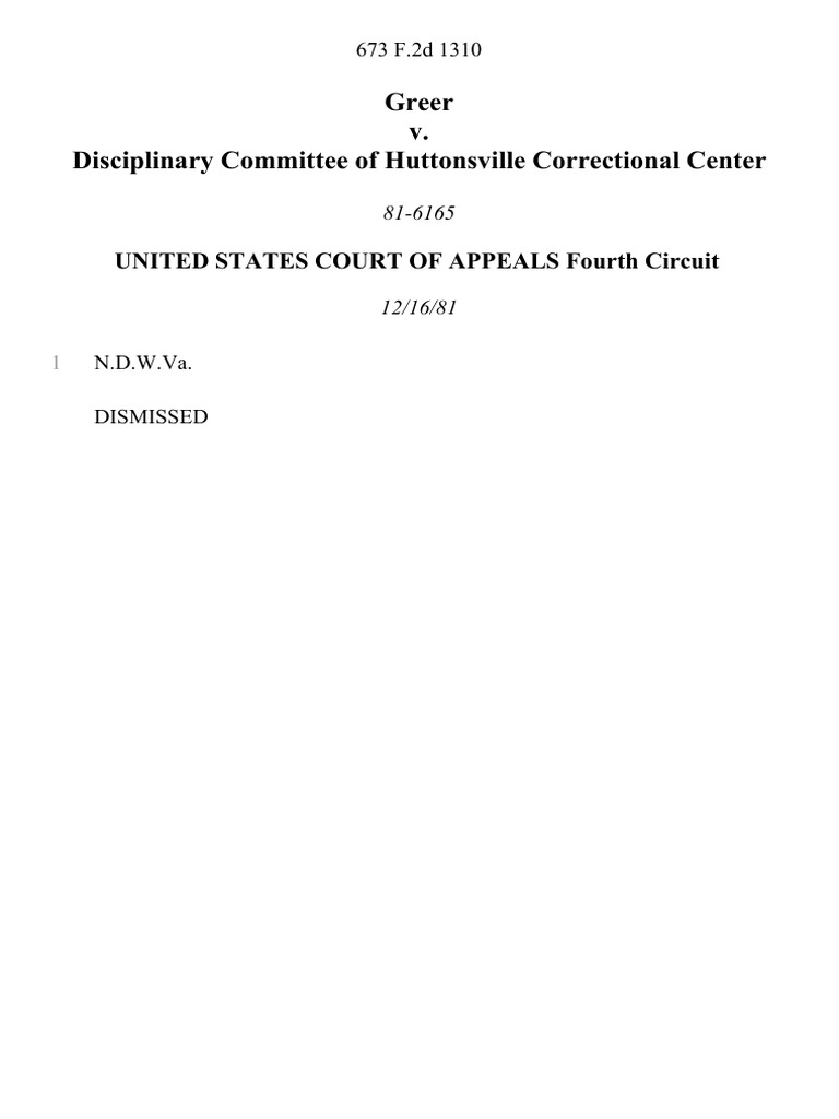 Greer v. Disciplinary Committee of Huttonsville Correctional Center