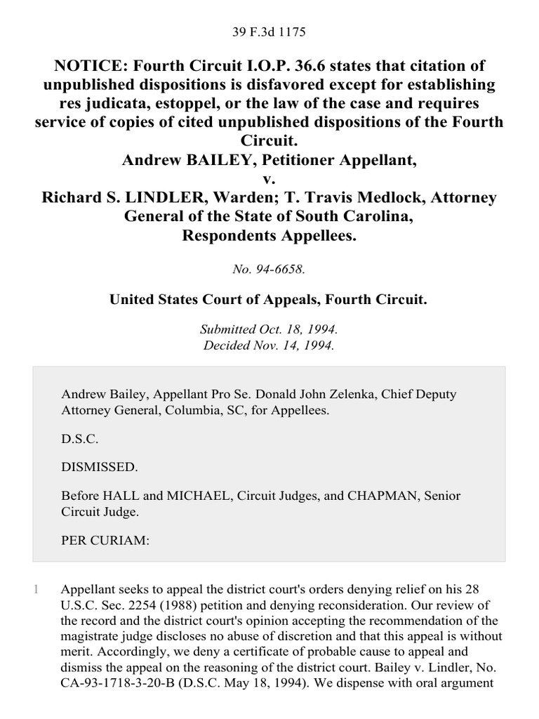 Andrew Bailey v. Richard S. Lindler, Warden T. Travis Medlock, Attorney