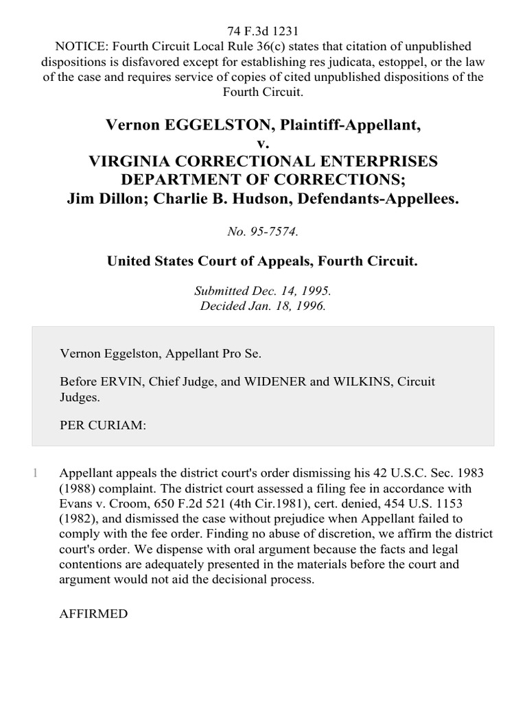 Vernon Eggelston v. Virginia Correctional Enterprises Department of ...