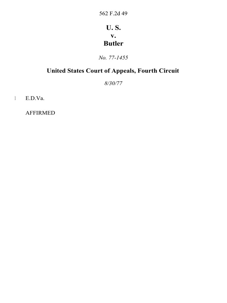 United States v. Butler, 562 F.2d 49, 4th Cir. (1977) | PDF