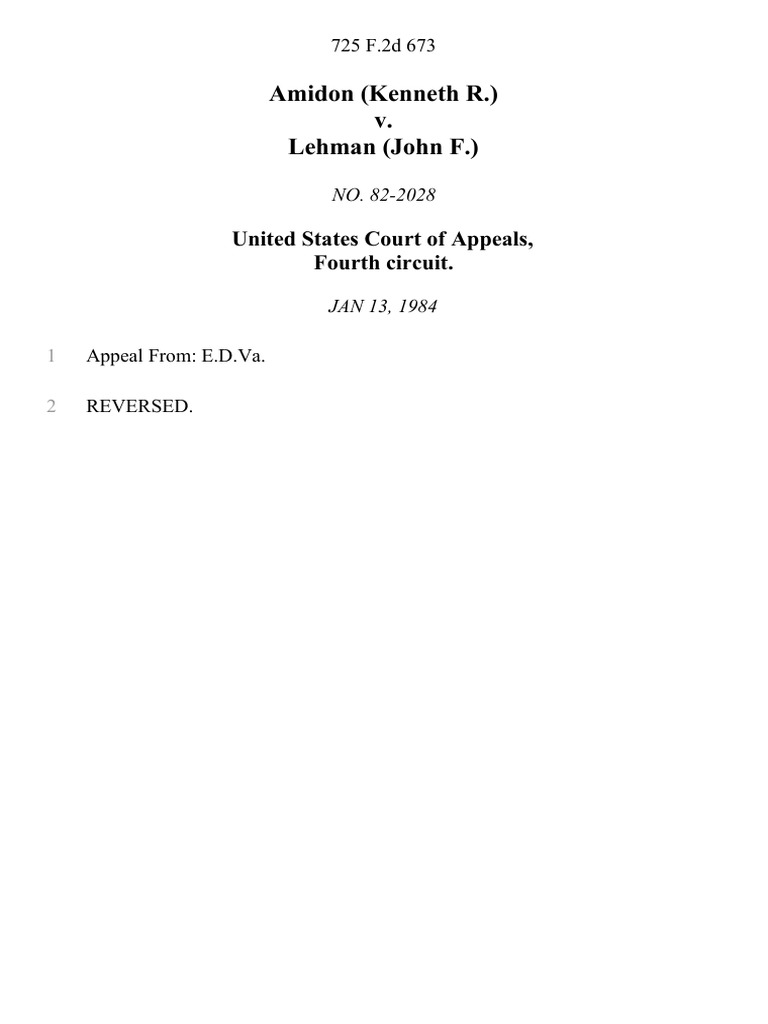 Amidon (Kenneth R.) v. Lehman (John F.), 725 F.2d 673, 4th Cir. (1984 ...