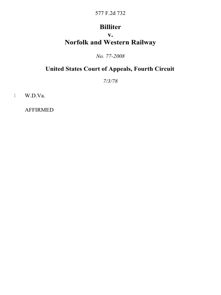 Billiter v norfolk and western railway 577 f 2d 732 4th cir 1978