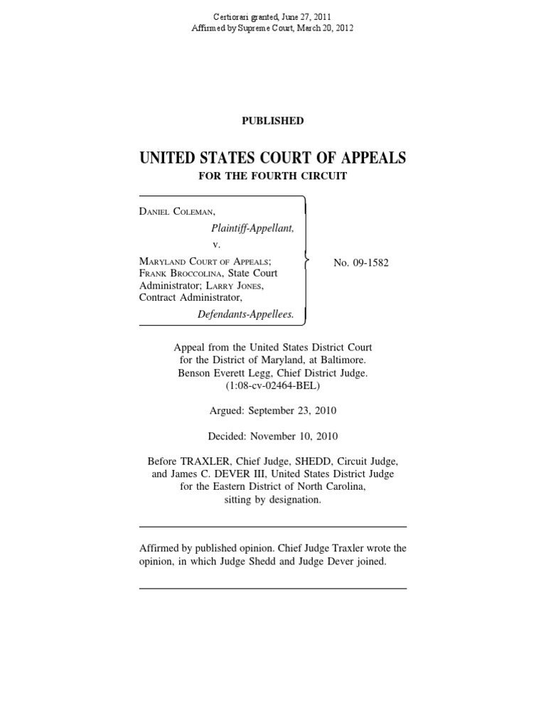 Coleman v. Maryland Court of Appeals, 626 F.3d 187, 4th