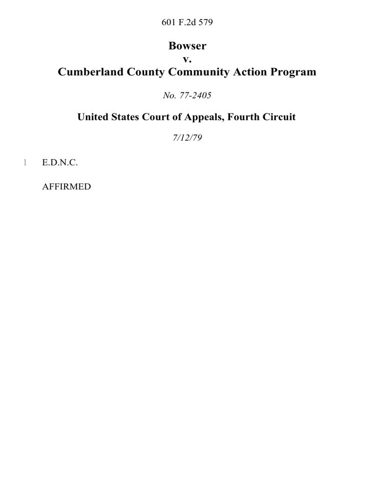 Bowser v cumberland county community action program 601 f 2d 579 4th