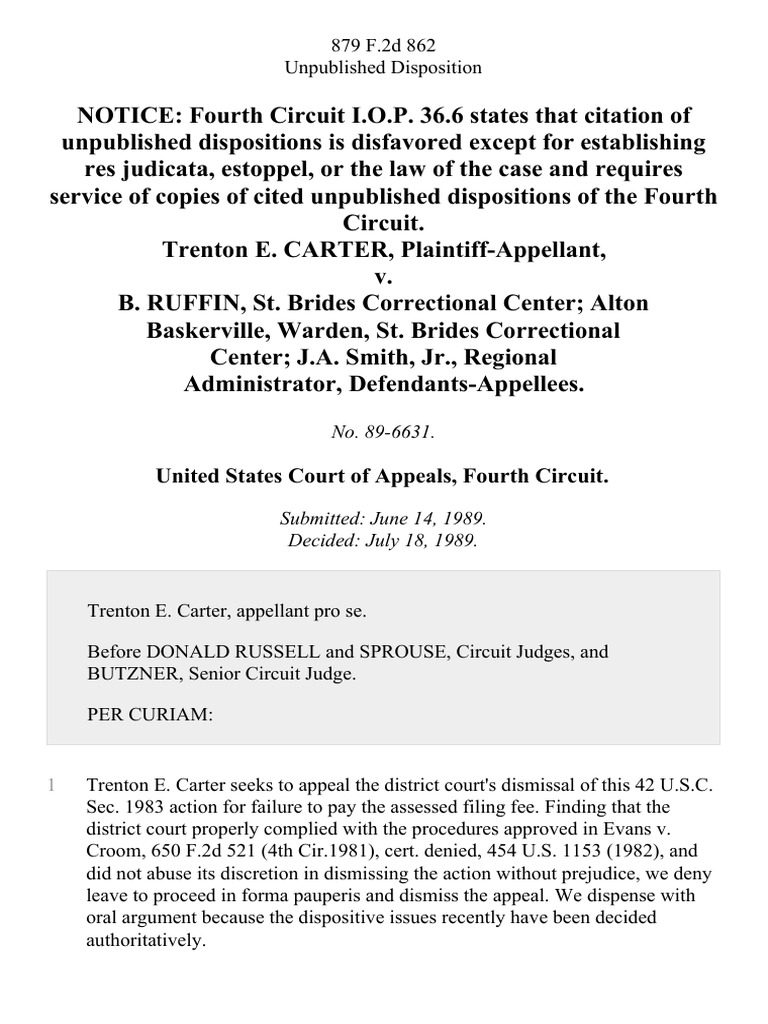 Carter v. Ruffin: Appeal Dismissed | PDF
