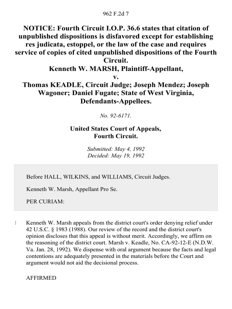 Kenneth w marsh v thomas keadle circuit judge joseph mendez joseph