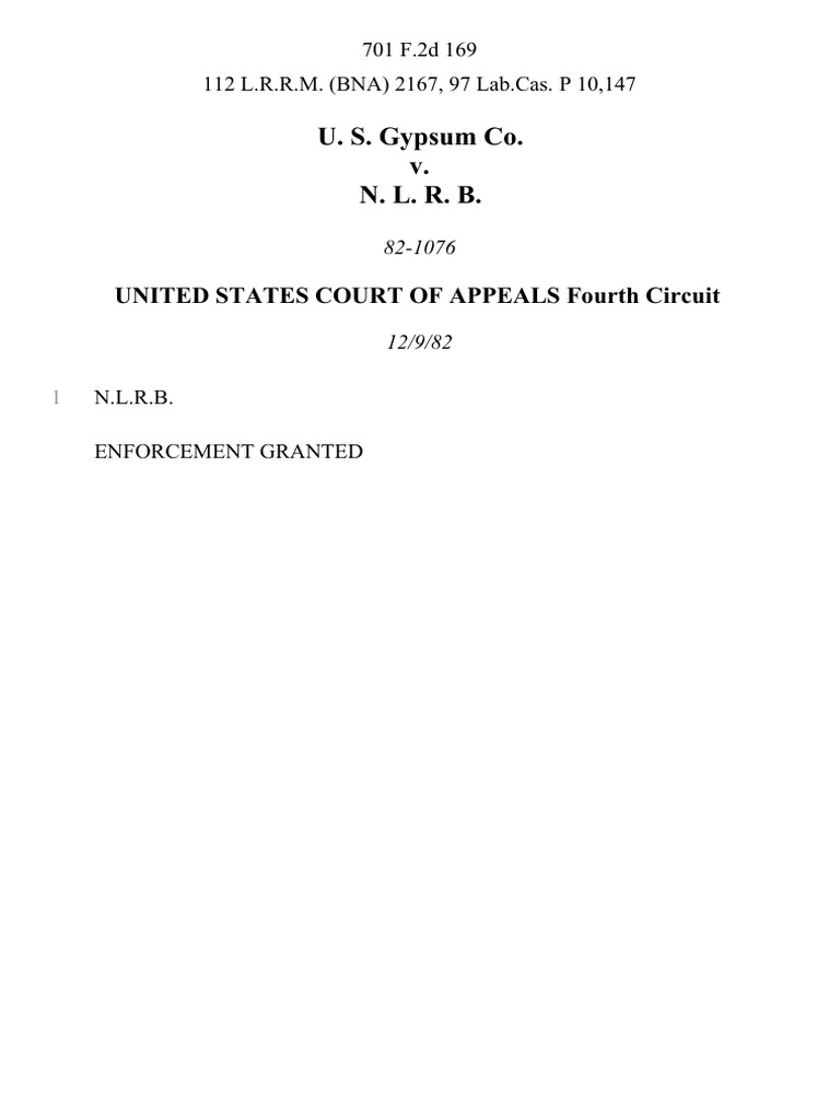 U. S. Gypsum Co. v. N. L. R. B, 701 F.2d 169, 4th Cir. (1982) PDF