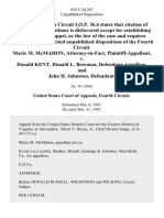 Marie M. McMahon Attorney-In-Fact v. Donald Kent, Donald L. Bowman, and John H. Johnston, 935 F.2d 267, 4th Cir. (1991)