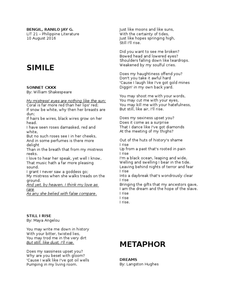 Poems Using Figures of Speech PDF English Poetry British Poetry