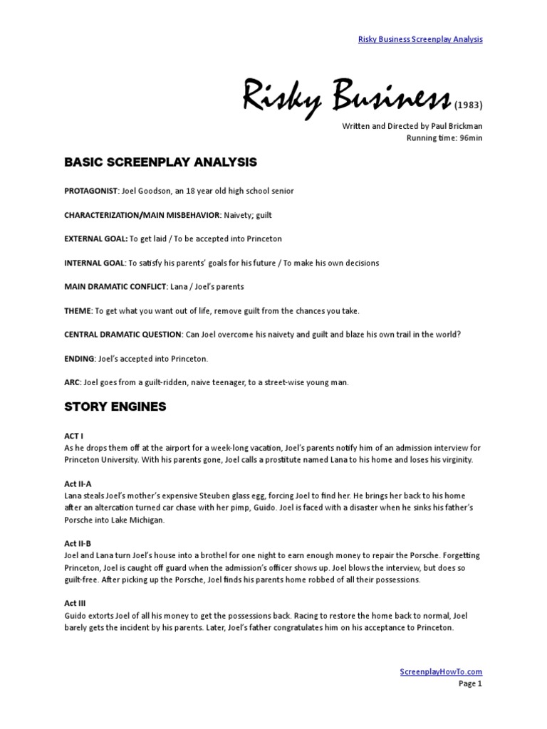 Risky Business Screenplay Analysis | PDF | Leisure