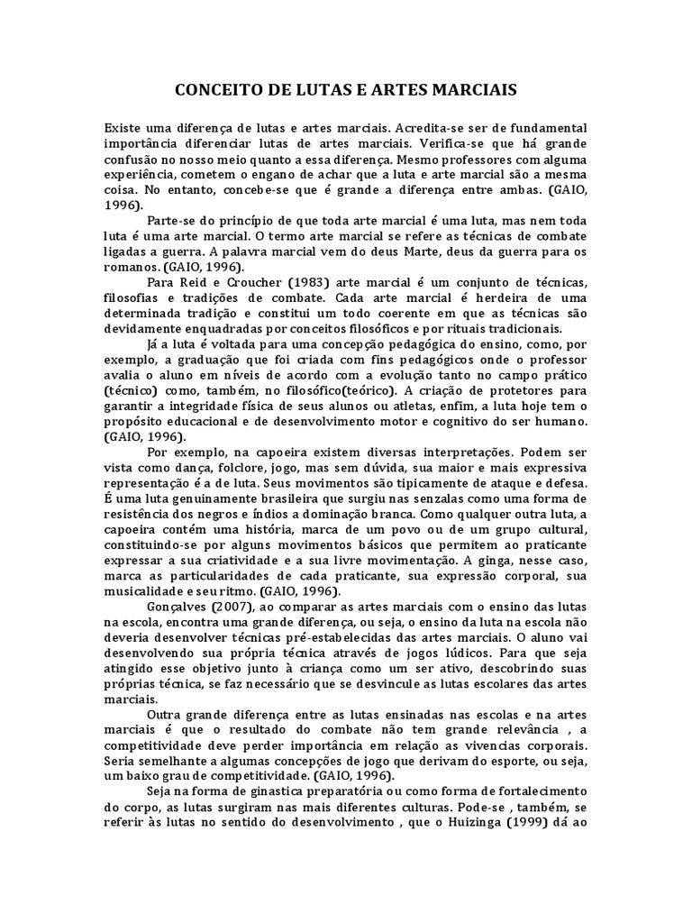 Diferenças entre Lutas e Artes Marciais | PDF | Pedagogia | Science