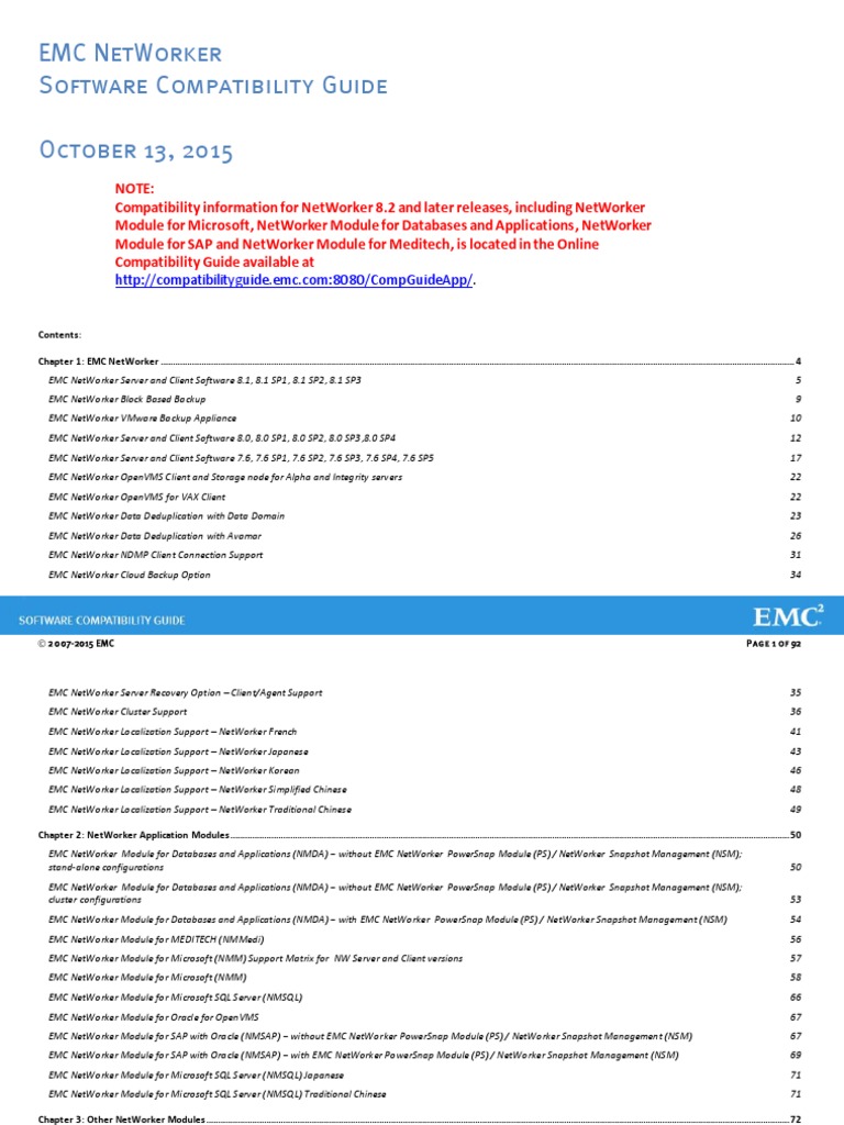 Docu35302 NetWorker Software Compatibility Guide PDF Windows Server 2003 Microsoft Windows