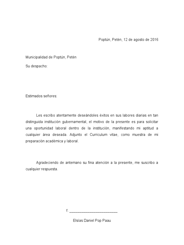 Carta de Solicitud de Empleo