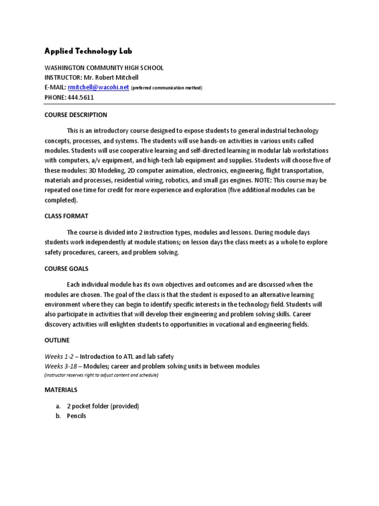 Course Syllabus - Applied Tech Lab | PDF | Modularity | Engineering